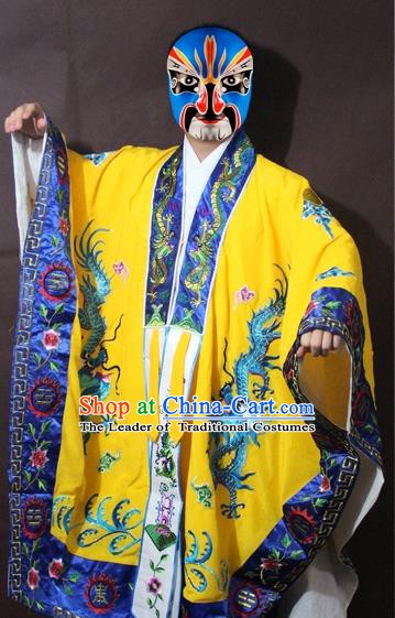 Traditional China Beijing Opera Taoist Priest Embroidery Costume, Chinese Peking Opera Yellow Embroidered Robe Clothing