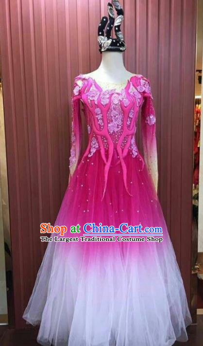 Chinese Traditional Folk Dance Costume Classical Dance Fan Dance Rosy Dress for Women