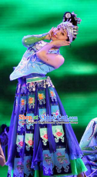 Chinese Traditional Miao Nationality Costume Hmong Folk Dance Dress Ethnic Clothing for Women