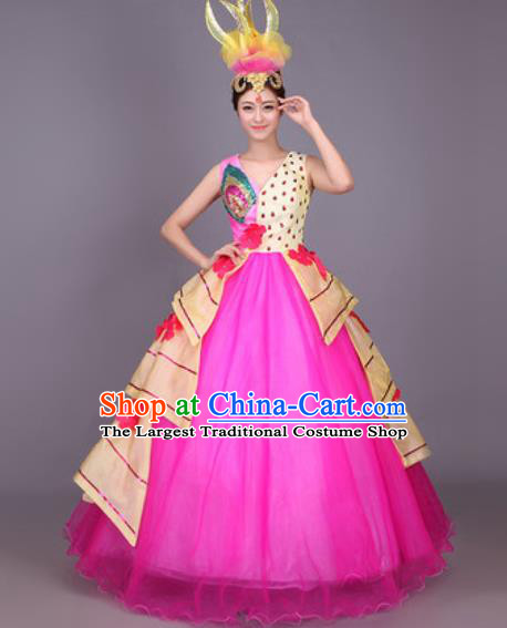 Professional Modern Dance Rosy Veil Dress Opening Dance Stage Performance Chorus Costume for Women