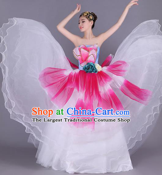 Professional Modern Dance White Flowers Dress Opening Dance Stage Performance Chorus Costume for Women