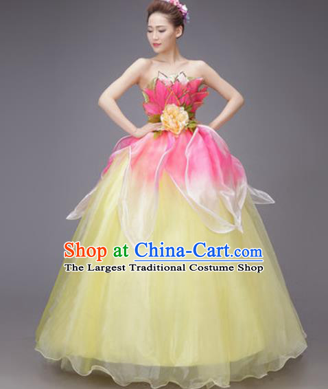 Professional Modern Dance Yellow Dress Opening Dance Stage Performance Chorus Costume for Women
