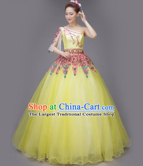 Professional Modern Dance Chorus Yellow Dress Opening Dance Stage Performance Costume for Women