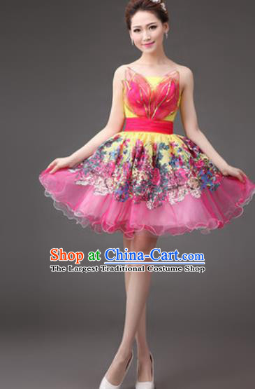 Professional Modern Dance Rosy Bubble Dress Opening Dance Stage Performance Costume for Women