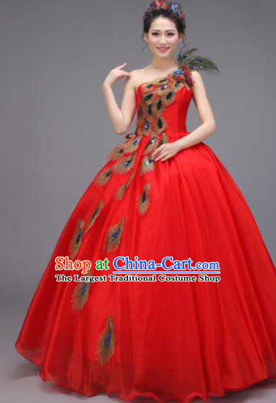 Top Grade Chorus Costume Professional Modern Dance Opening Dance Stage Performance Red Dress for Women