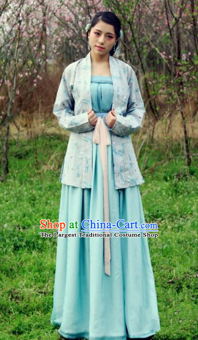 Chinese Traditional Ancient Costumes Song Dynasty Nobility Lady Green Hanfu Dress for Women