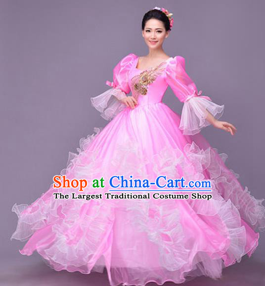 Professional Modern Dance Compere Pink Dress Opening Dance Stage Performance Costume for Women