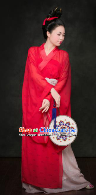Traditional Chinese Tang Dynasty Court Maid Replica Costumes Ancient Maidenform Red Hanfu Dress for Women