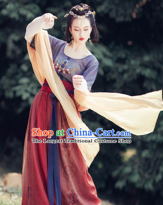 Chinese Ancient Apsara Embroidered Costumes Traditional Tang Dynasty Palace Lady Hanfu Dress for Women