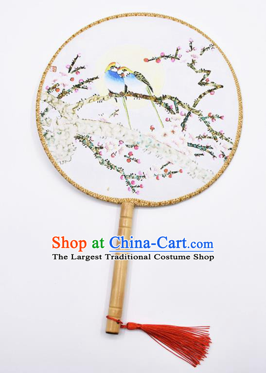 Chinese Ancient Palace Fans Handmade Traditional Printing Birds Wintersweet Silk Round Fans for Women