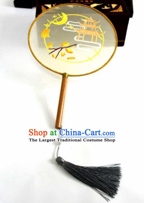 Chinese Ancient Round Fans Traditional Embroidered Moon Palace Palace Fans for Women