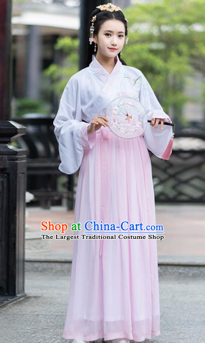 Ancient Chinese Ming Dynasty Princess Historical Costumes Nobility Lady Pink Hanfu Dress for Women