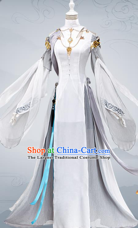 Chinese Traditional Cosplay Female General Costumes Ancient Swordswoman White Dress for Women