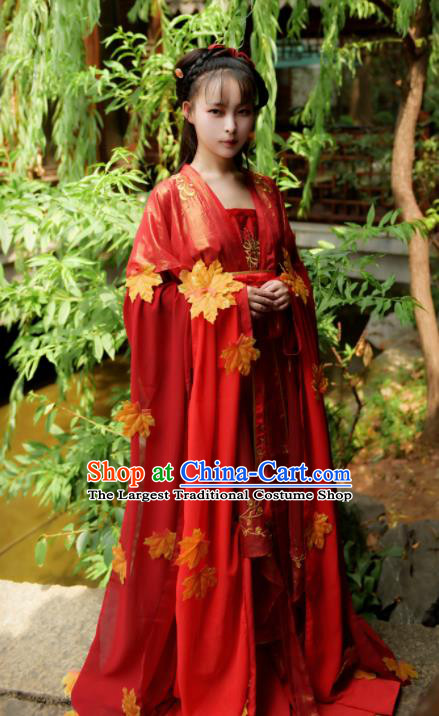 Asian Chinese Ancient Wedding Historical Costumes Tang Dynasty Princess Red Hanfu Dress for Women