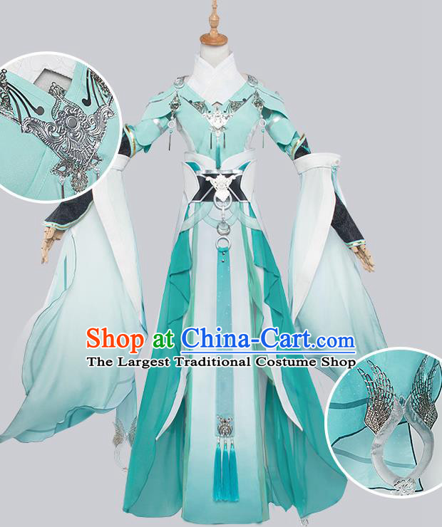Top Grade Chinese Cosplay Costumes Ancient Swordswoman Green Dress for Women