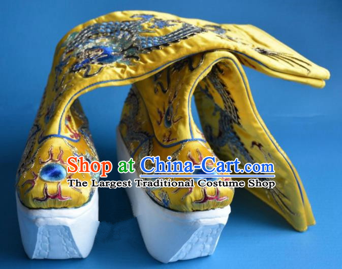 Chinese Traditional Beijing Opera Takefu Shoes Ancient Han Dynasty Emperor Embroidered Boots for Men