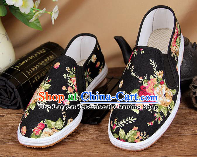 Chinese National Shoes Traditional Black Cloth Shoes Monk Shoes for Men