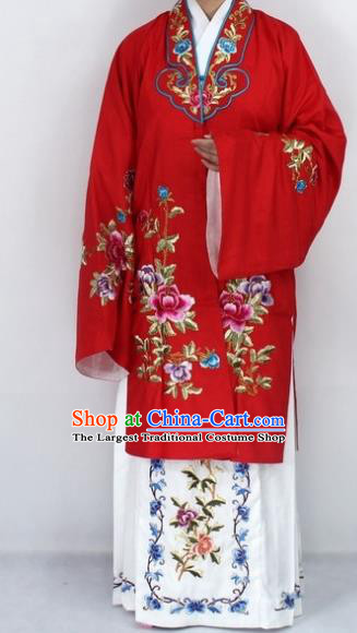 Chinese Traditional Peking Opera Nobility Lady Red Costumes Ancient Princess Embroidered Cloak for Women