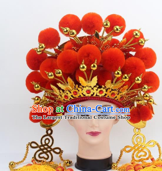 Chinese Traditional Peking Opera Orange Venonat Phoenix Coronet Ancient Bride Hair Accessories for Women