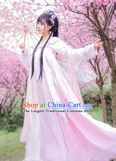 Traditional Chinese Ancient Peri Goddess Embroidered Costumes Tang Dynasty Princess Hanfu Dress for Women