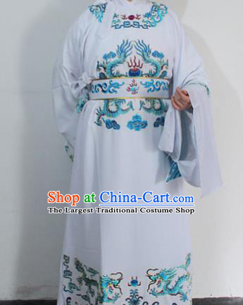 Chinese Traditional Peking Opera Scholar White Embroidered Robe Ancient Minister Costume for Men