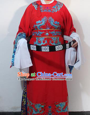 Chinese Traditional Peking Opera Scholar Red Embroidered Robe Ancient Minister Costume for Men