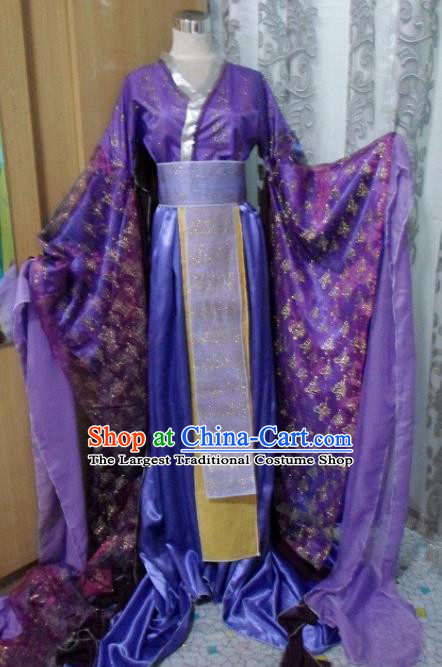 Traditional Chinese Han Dynasty Classical Dance Costumes Ancient Imperial Consort Purple Hanfu Dress for Women