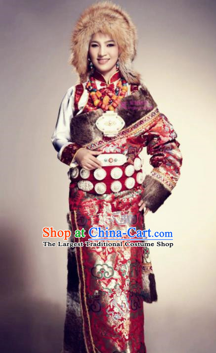 Chinese Traditional Tibetan Ethnic Costumes Zang Minority Nationality Dance Clothing for Women