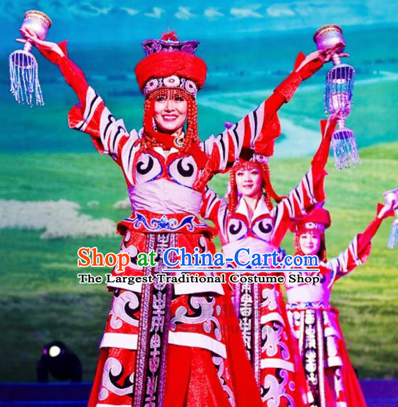 Chinese Traditional Mongolian Ethnic Costumes Stage Performance Minority Nationality Dance Dress for Women