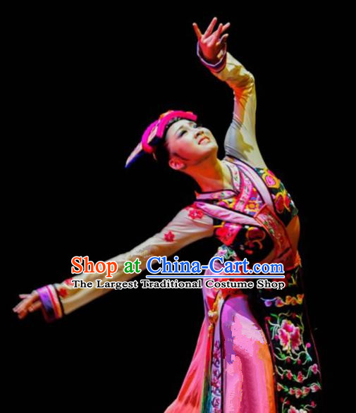 Chinese Traditional Ethnic Costumes Qiang Minority Nationality Dance Clothing for Women