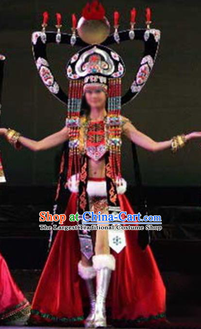 Chinese Traditional Ethnic Costumes Stage Performance Mongolian Minority Nationality Dance Dress for Women