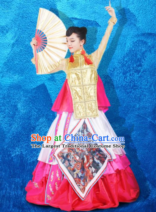 Chinese Traditional Ethnic Costumes Stage Performance Minority Nationality Dance Dress for Women