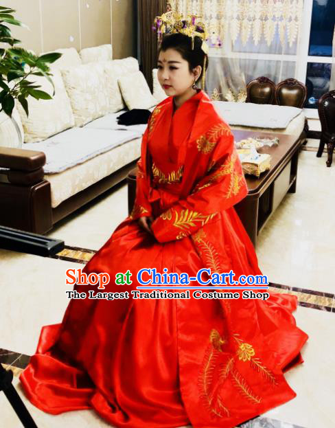 Traditional Chinese Tang Dynasty Wedding Historical Costumes Ancient Princess Embroidered Red Clothing for Women
