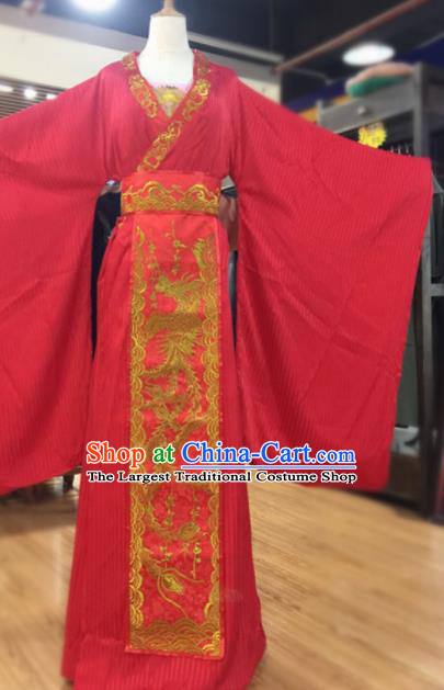 Traditional Chinese Tang Dynasty Wedding Historical Costumes Ancient Bride Embroidered Red Dress for Women