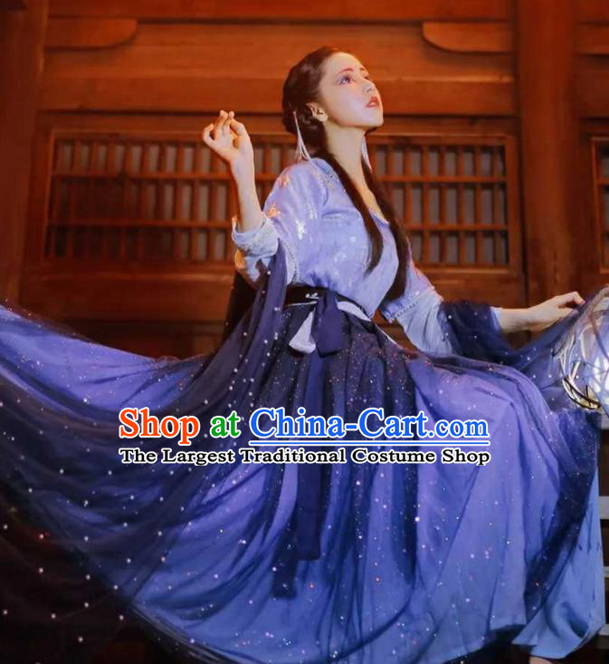 Chinese Traditional Purple Hanfu Dress Ancient Tang Dynasty Court Princess Embroidered Costumes for Women