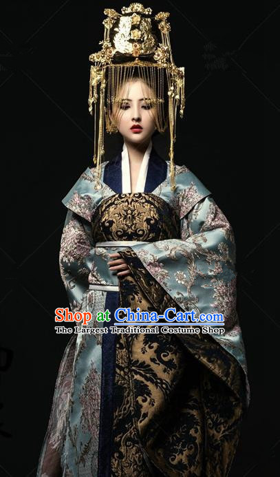 Traditional Chinese Tang Dynasty Palace Lady Costumes Ancient Empress Dress and Headpiece for Women