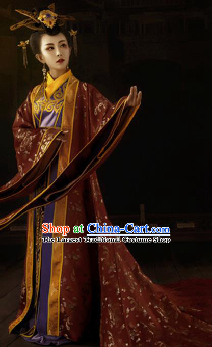 Traditional Chinese Ancient Imperial Empress Queen Costumes and Headpiece for Women