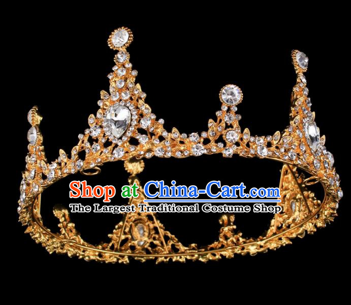 Top Grade Baroque Retro Golden Royal Crown Bride Crystal Wedding Hair Accessories for Women