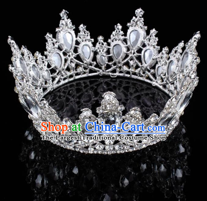 Top Grade Baroque Princess Retro Round Royal Crown Bride Crystal Wedding Hair Accessories for Women