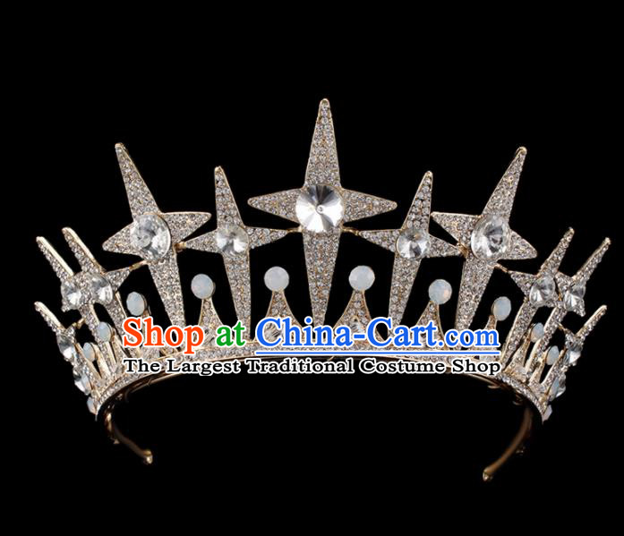 Top Grade Baroque Queen Crystal Golden Royal Crown Bride Retro Wedding Hair Accessories for Women