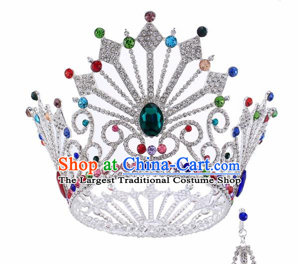 Top Grade Baroque Queen Colorful Crystal Argent Royal Crown Bride Retro Wedding Hair Accessories for Women