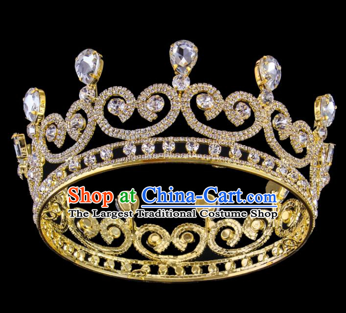 Top Grade Baroque Style Handmade Princess Golden Royal Crown Bride Retro Wedding Hair Accessories for Women