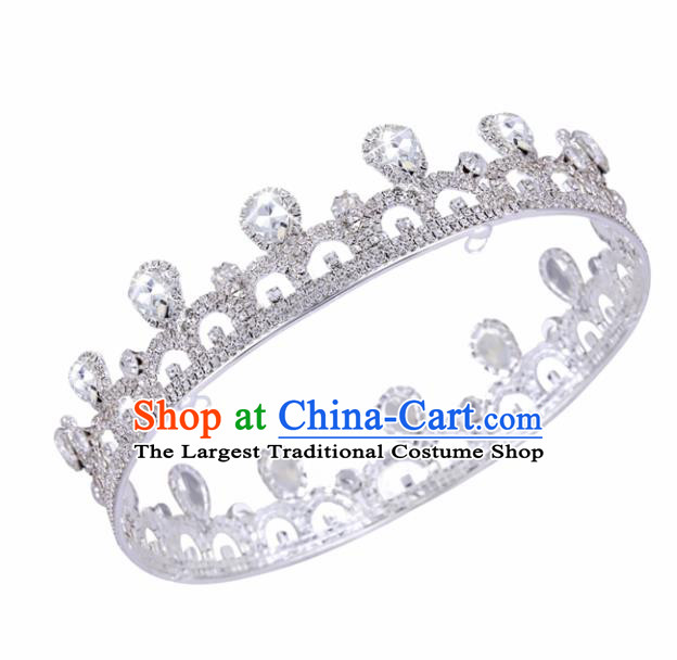Handmade Wedding Bride Hair Accessories Baroque Princess Retro Crystal Round Royal Crown for Women