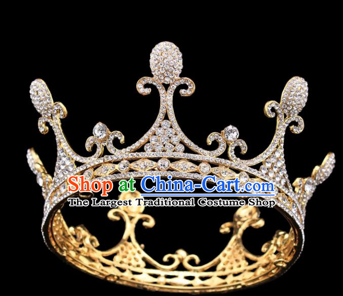 Handmade Wedding Bride Rhinestone Hair Accessories Baroque Queen Retro Golden Royal Crown for Women