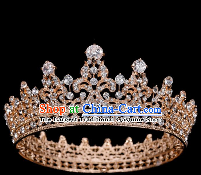 Top Grade Retro Golden Round Royal Crown Baroque Queen Wedding Bride Hair Accessories for Women