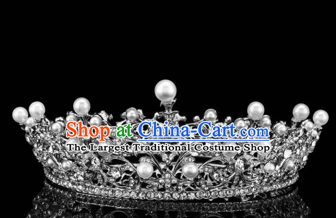 Top Grade Retro Pearls Crystal Royal Crown Baroque Queen Wedding Bride Hair Accessories for Women