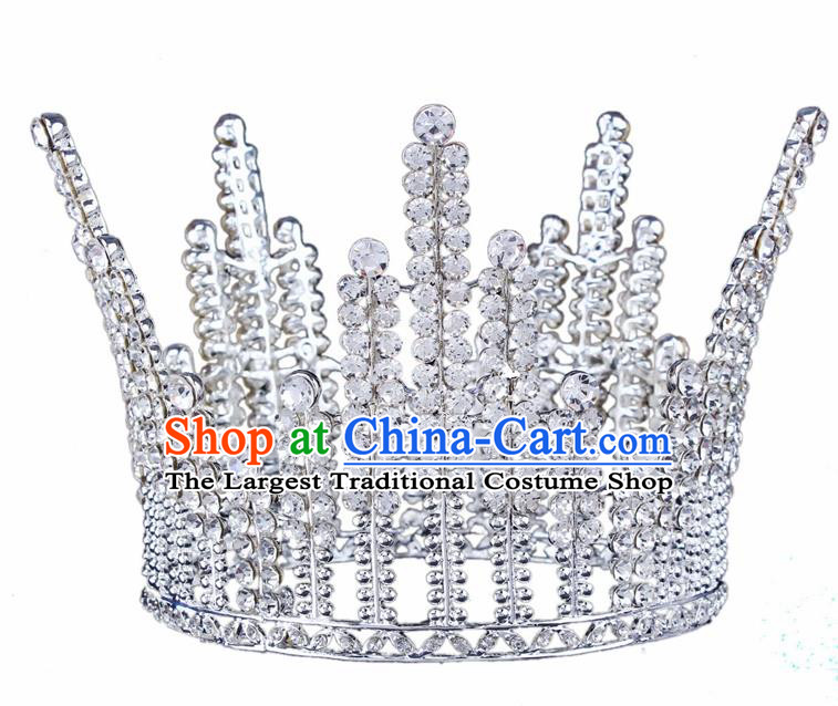 Top Grade Baroque Court Princess Crystal Argent Royal Crown Wedding Bride Hair Accessories for Women