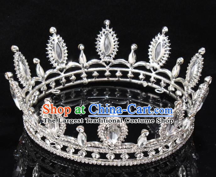 Top Grade Baroque Court Princess Crystal Round Royal Crown Wedding Bride Hair Accessories for Women