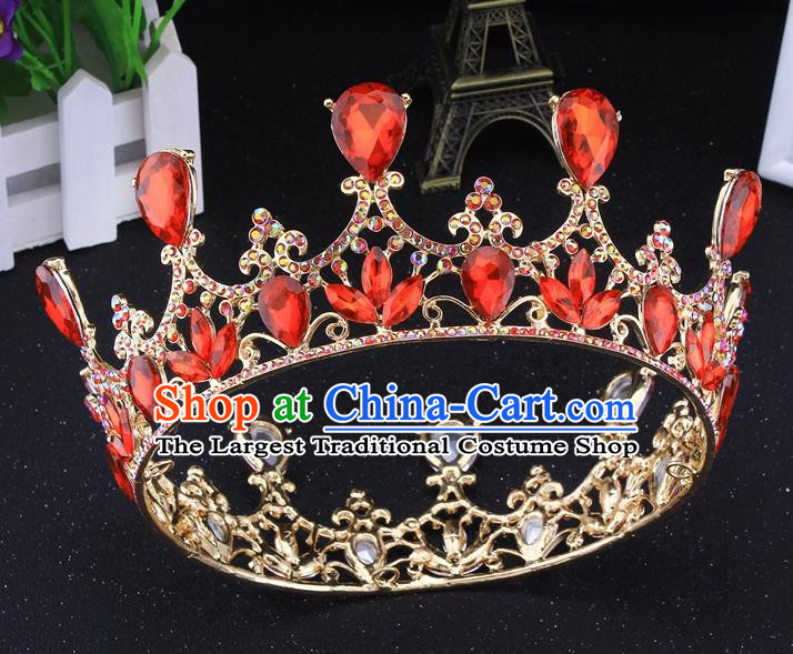 Top Grade Baroque Court Princess Red Round Royal Crown Wedding Bride Hair Accessories for Women