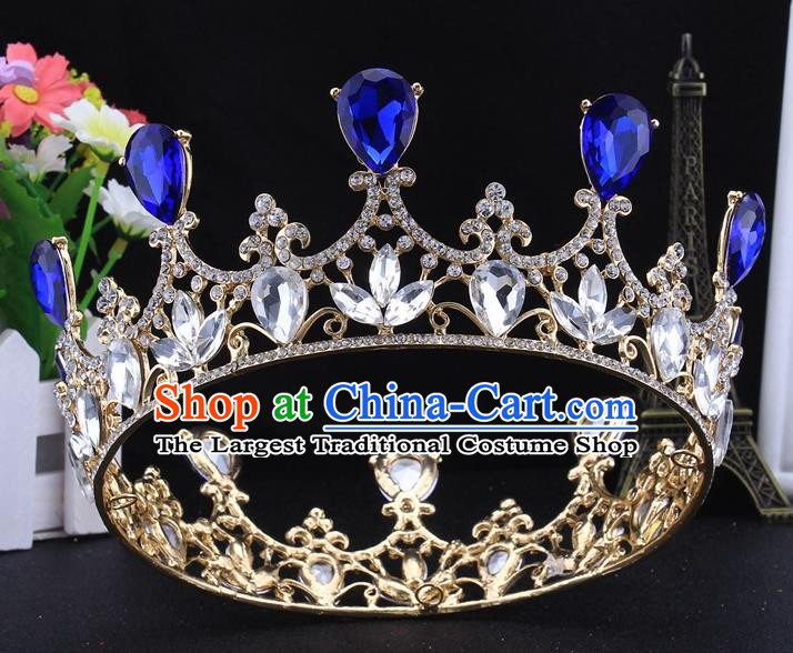 Top Grade Baroque Court Princess Round Crystal Royal Crown Wedding Bride Hair Accessories for Women